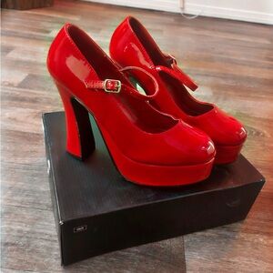 Demonia Red Patent Mary Jane Platform Heels